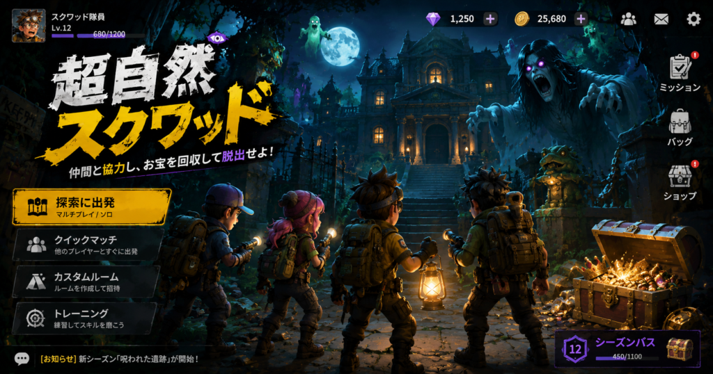 超自然スクワッドのゲーム画面|最大4人で協力して探索と脱出に挑むホラーアドベンチャーゲーム