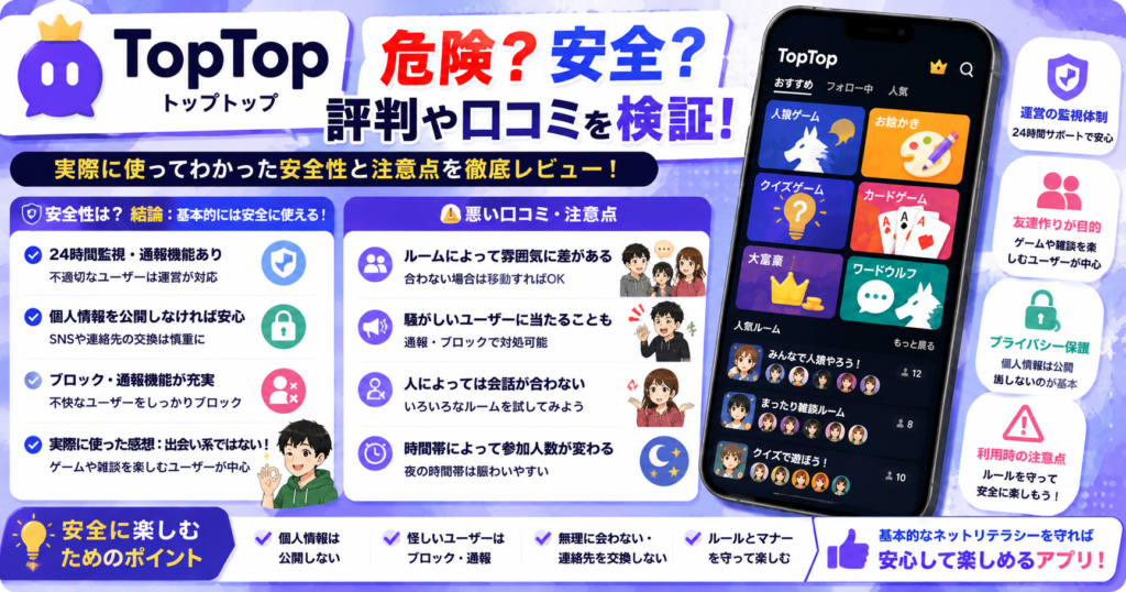 TopTopの安全性を徹底検証|個人情報や出会い目的の利用者について実際に調査したレビュー画像