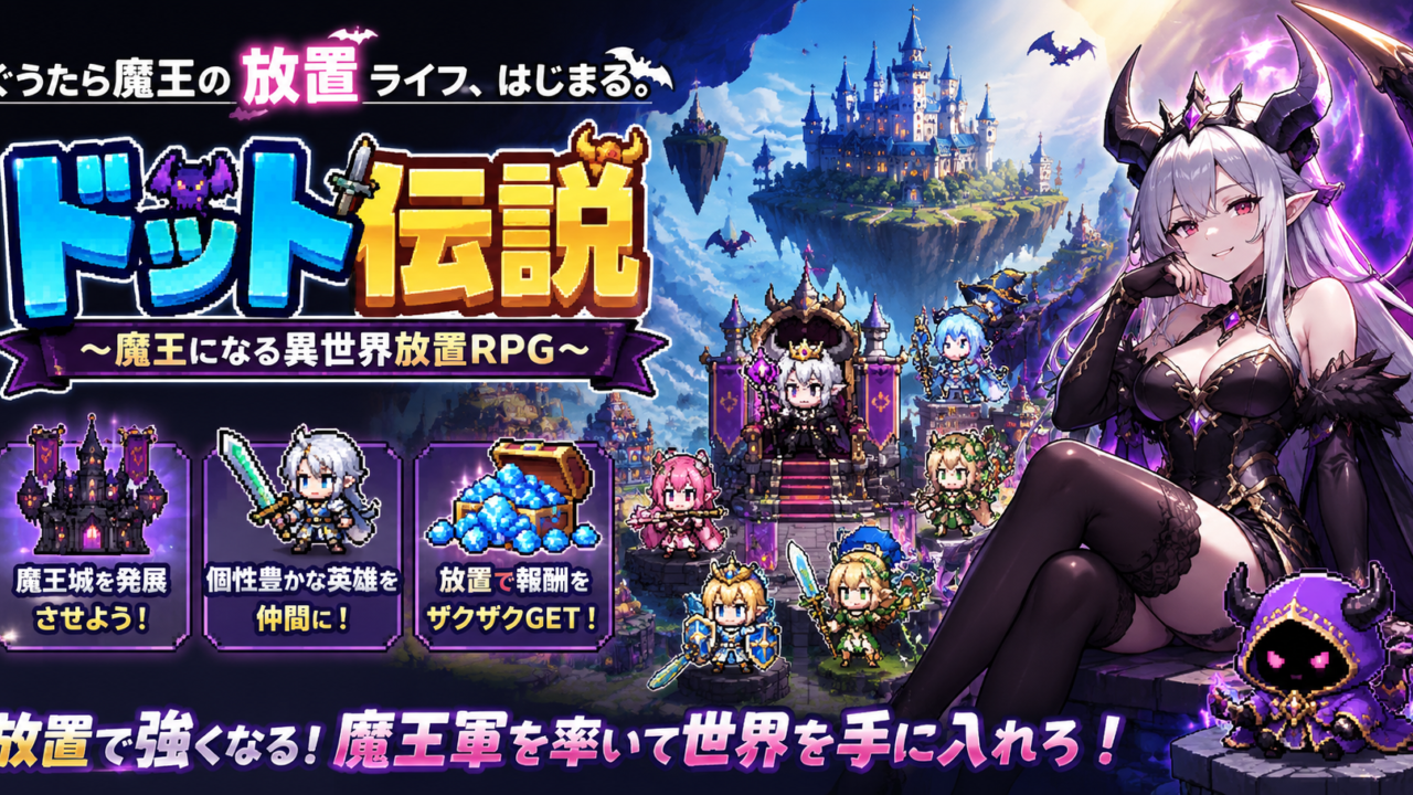 ドット伝説 魔王になる異世界放置RPGのレビュー記事アイキャッチ画像