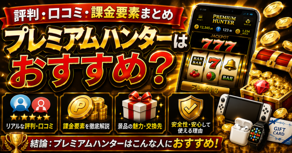 プレミアムハンターの評判や口コミ、課金要素やおすすめできる人をまとめたH2見出し画像