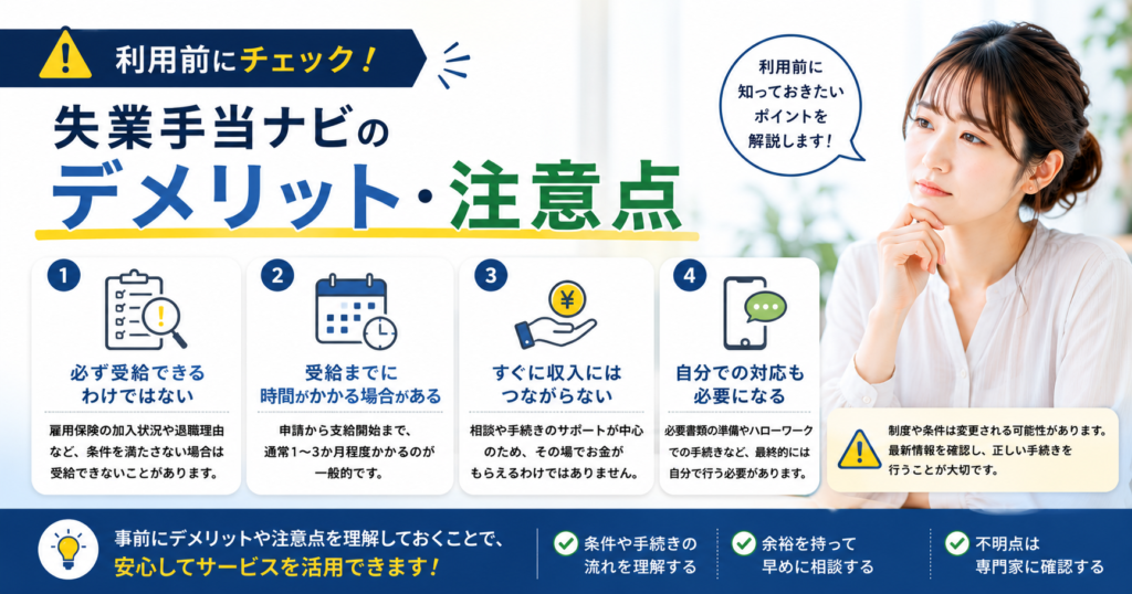 失業手当ナビのデメリットや注意点を解説｜利用前に知っておきたいポイントをわかりやすく紹介