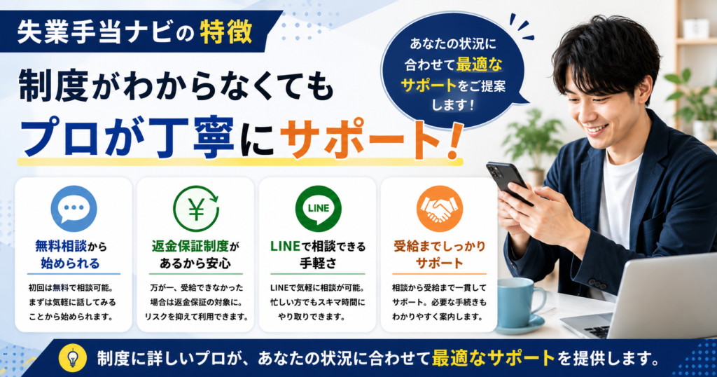 失業手当ナビの特徴を紹介｜LINE相談や返金保証など安心のサポート体制を解説