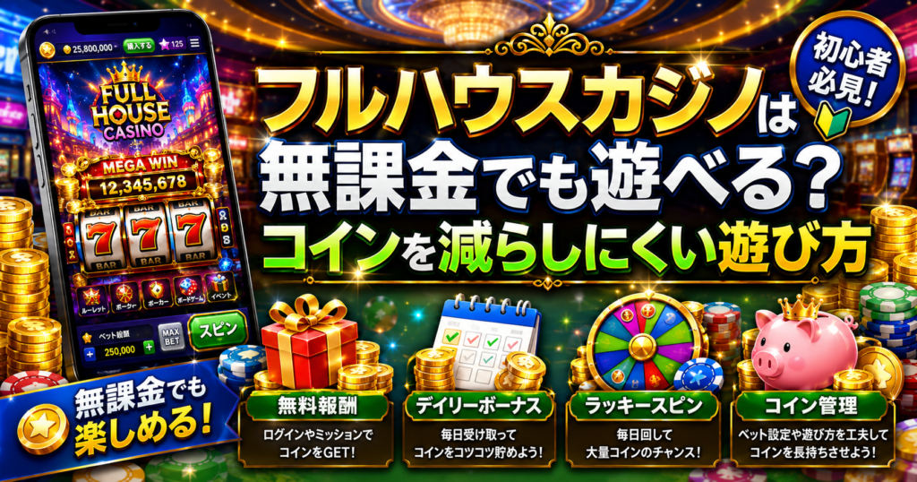 フルハウスカジノは無課金でも遊べる?コインを減らしにくい遊び方