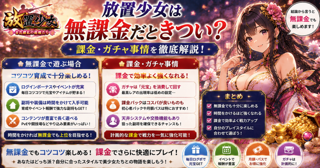 放置少女は無課金だときつい?課金・ガチャ事情を解説