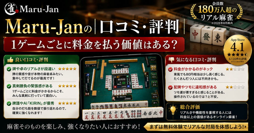 Maru-Janの口コミ・評判｜1ゲームごとに料金を払う価値はある？
