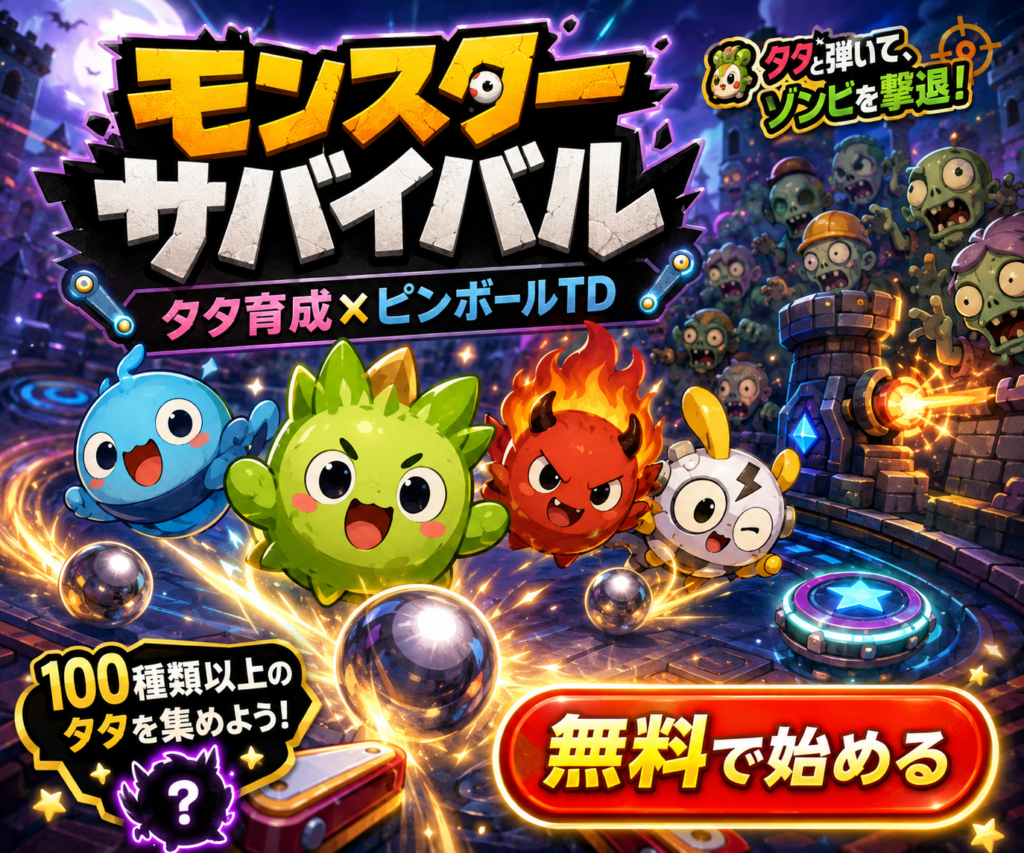モンスターサバイバルを無料で始める｜100種類以上のタタを集めてピンボール×TDを楽しもう