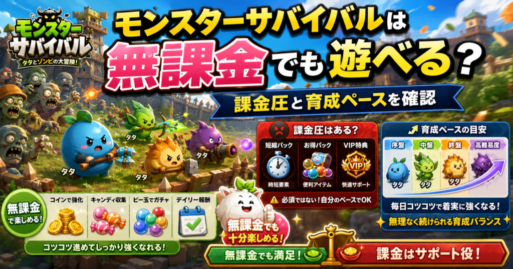 モンスターサバイバルは無課金でも遊べる？課金圧と育成ペースを確認