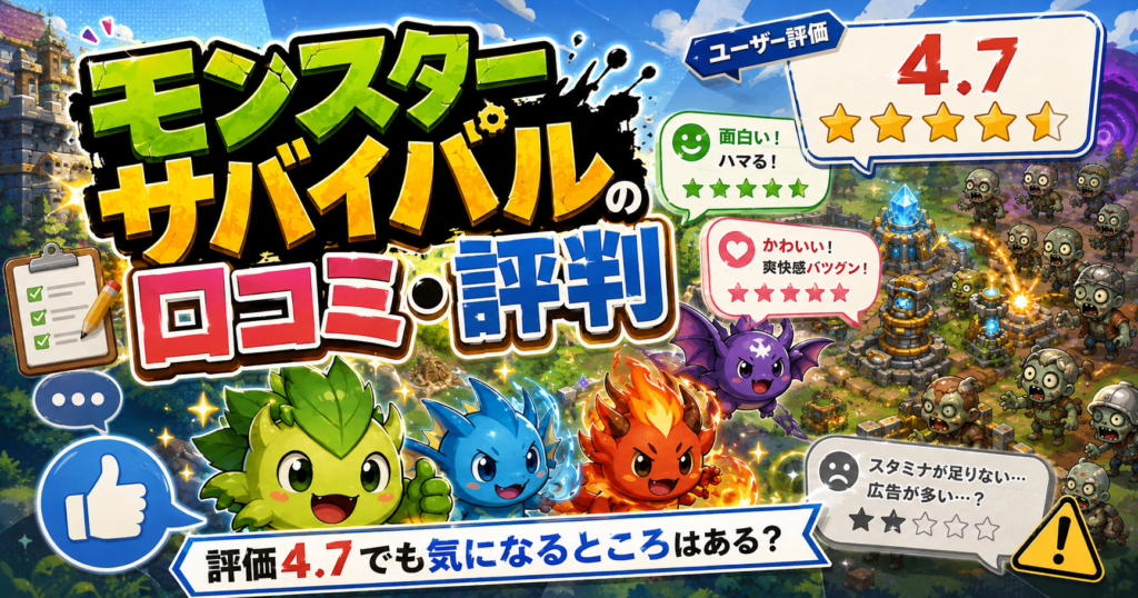 モンスターサバイバルの口コミ・評判｜評価4.7でも気になるところはある？