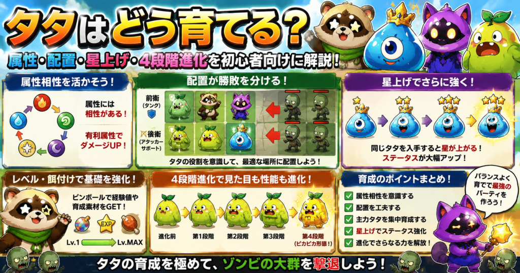 タタはどう育てる？属性・配置・星上げ・4段階進化を初心者向けに解説