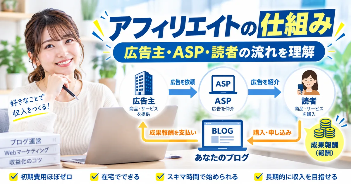 アフィリエイトの仕組み|広告主・ASP・読者の流れを理解