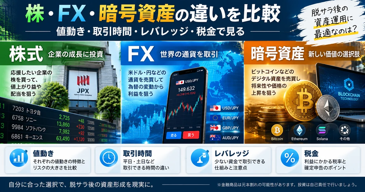 株・FX・暗号資産の違いを比較