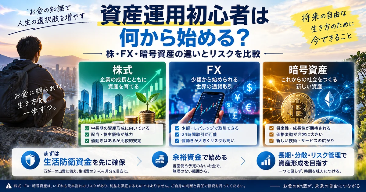 資産運用初心者は何から始める？株・FX・暗号資産の違いとリスク