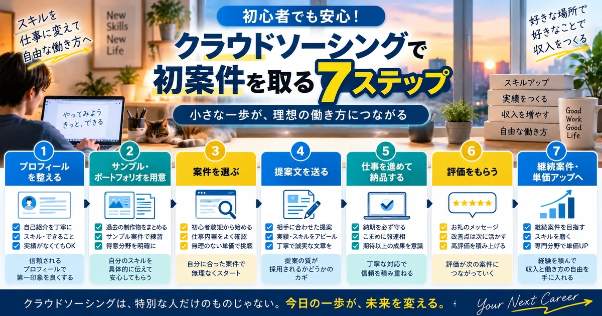 クラウドソーシングで初案件を取る7ステップ