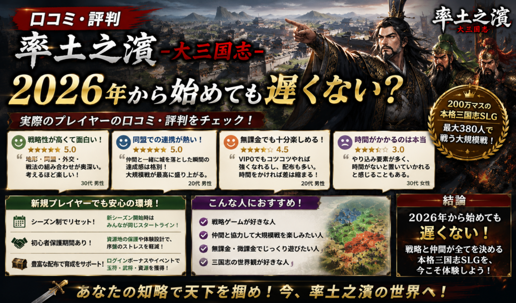 口コミ・評判|2026年から率土之濱-大三国志を始めても遅くない?