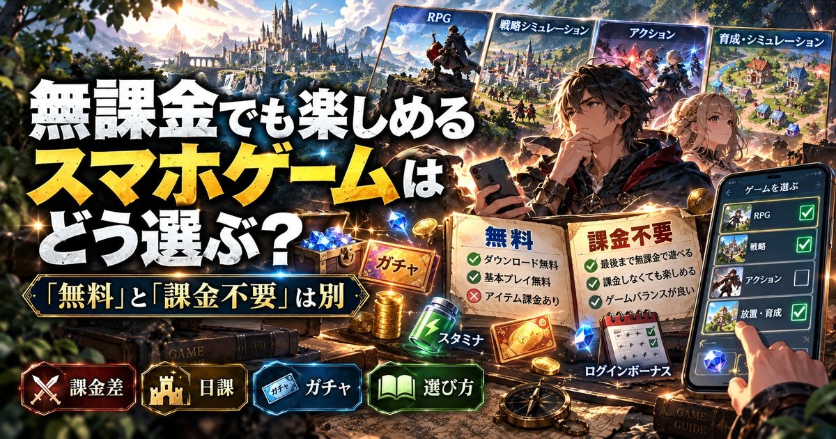 無課金でも楽しめるスマホゲームはどう選ぶ?「無料」と「課金不要」は別