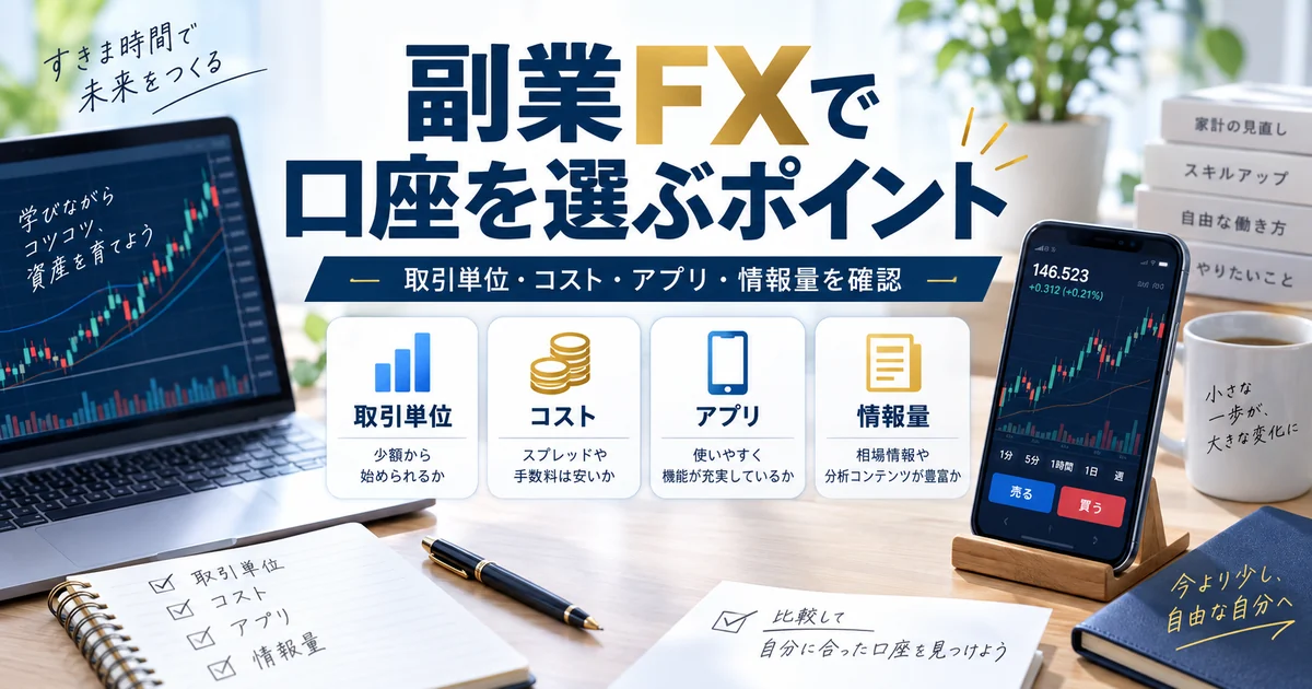 副業FXで口座を選ぶポイント|取引単位・コスト・アプリ・情報量