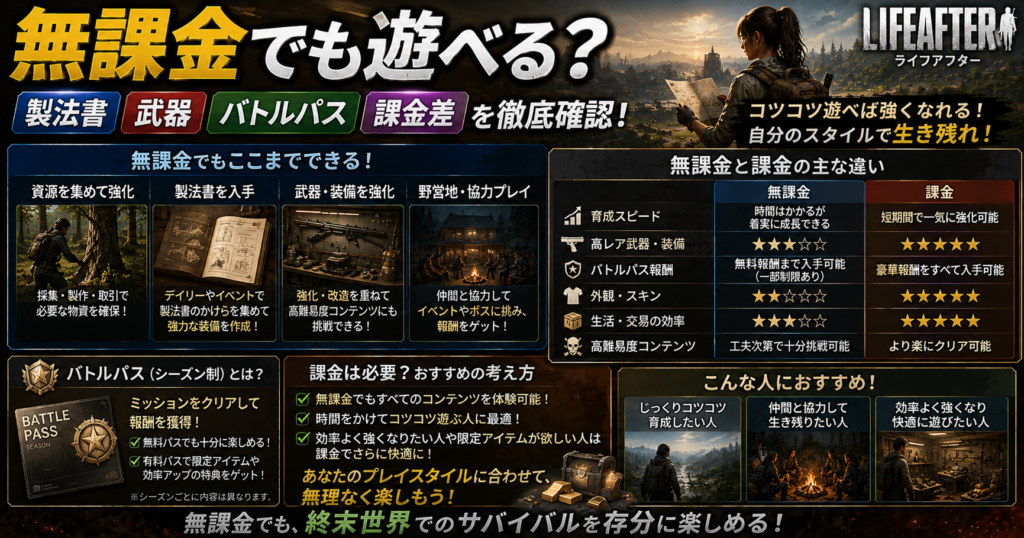 無課金でも遊べる?製法書・武器・バトルパス・課金差を確認