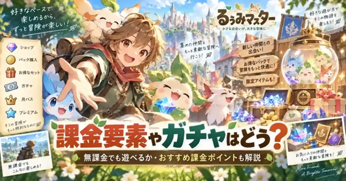 るぅみマスターの課金要素やガチャ、無課金プレイを紹介する見出し画像