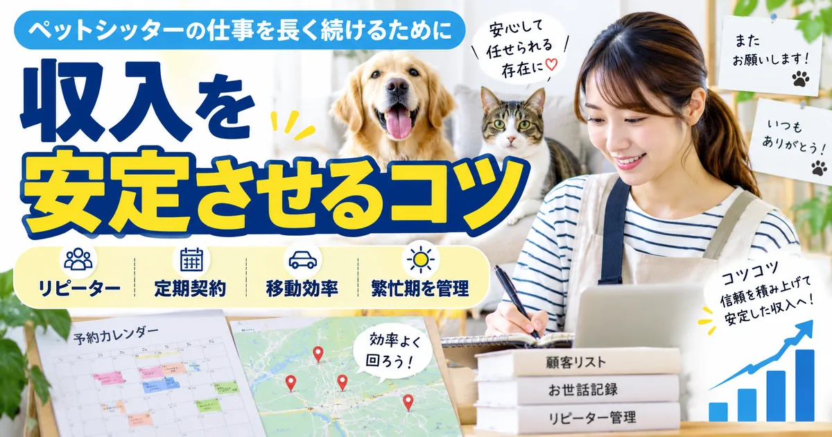 ペットシッターの収入を安定させるコツ|リピーター・定期契約・移動効率