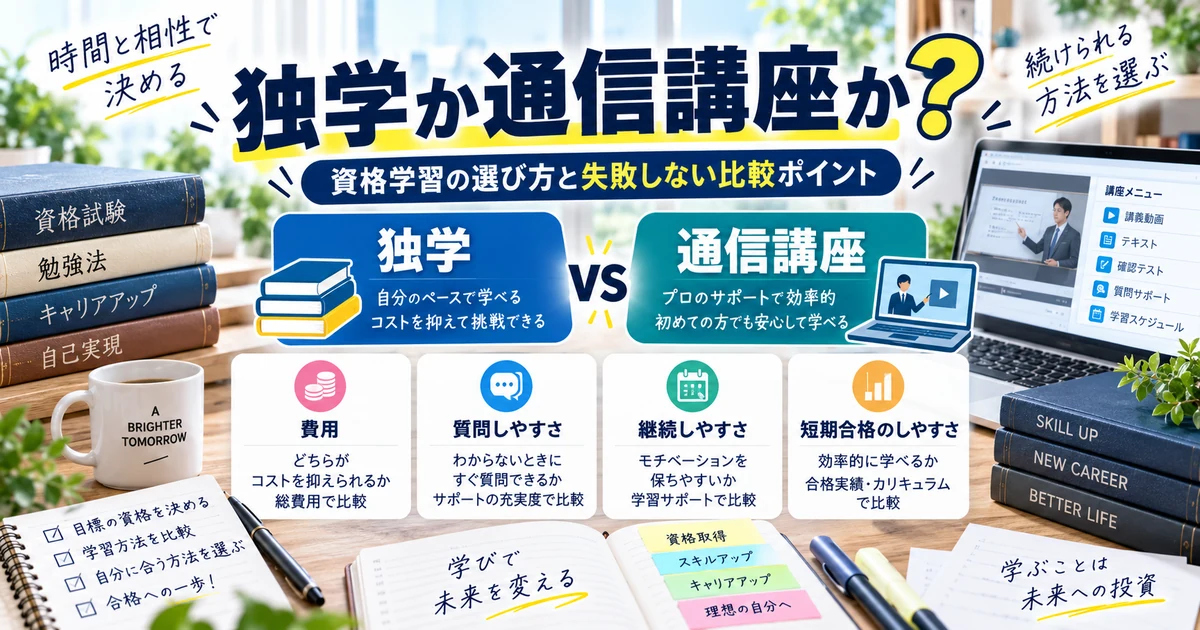 独学か通信講座か|資格学習の選び方