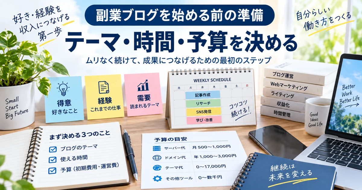 副業ブログを始める前のテーマ・時間・予算の準備