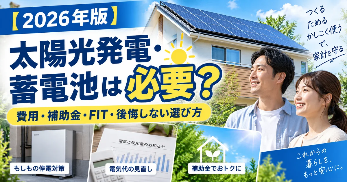 【2026年版】太陽光発電・蓄電池は必要？費用・補助金・FIT・後悔しない選び方