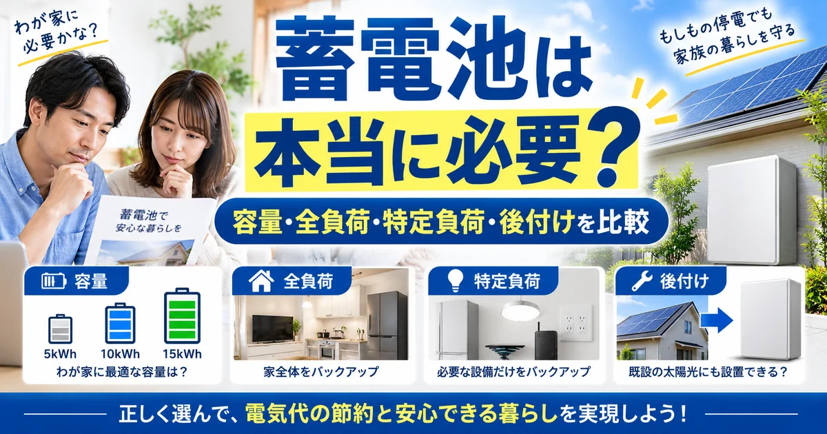 蓄電池は本当に必要?容量・全負荷・特定負荷・後付けを比較