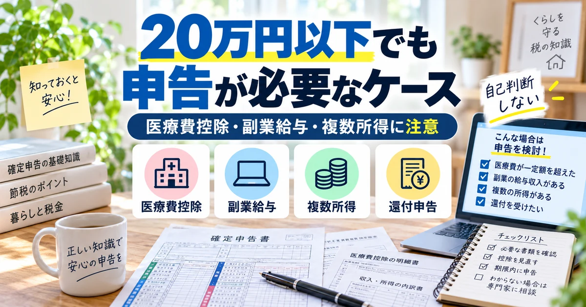 副業所得20万円以下でも確定申告や住民税の確認が必要なケース
