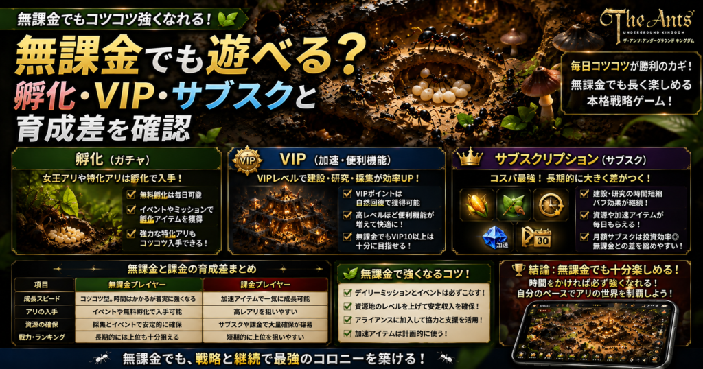 無課金でも遊べる?孵化・VIP・サブスクと育成差を確認