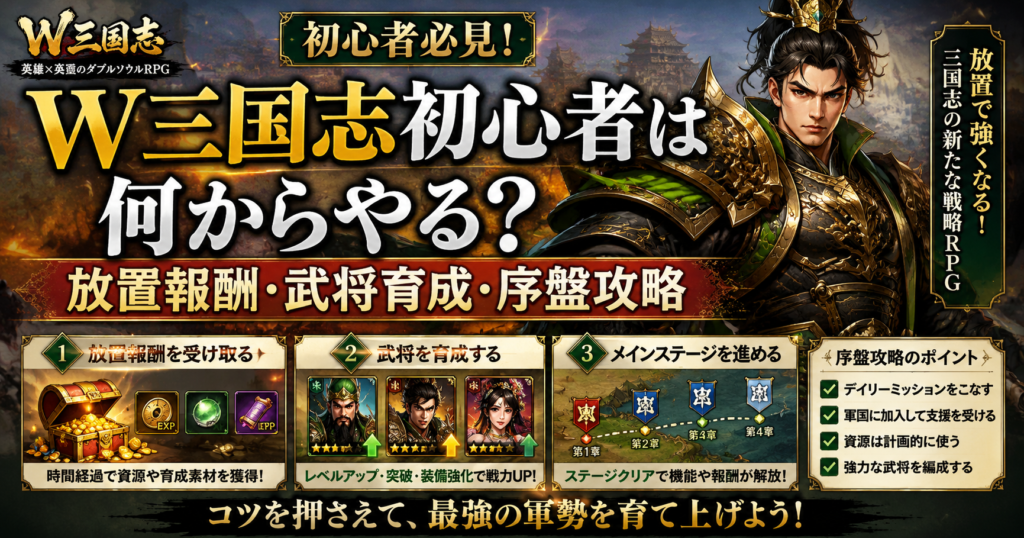 W三国志初心者は何からやる?放置報酬・武将育成・序盤攻略