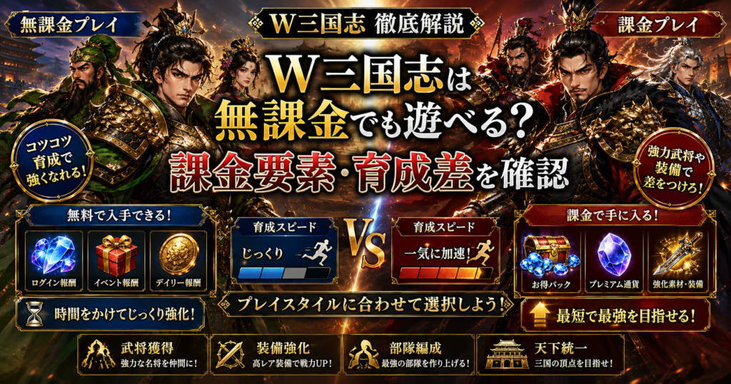 W三国志は無課金でも遊べる?課金要素・育成差を確認