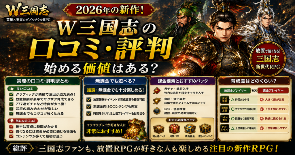 W三国志の口コミ・評判|2026年の新作として始める価値はある?