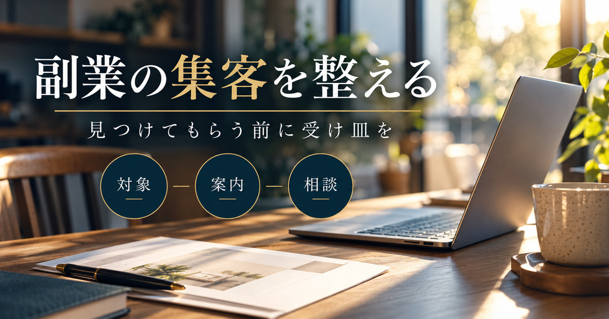 副業の集客を整える。見つけてもらう前に受け皿を。対象・案内・相談の判断ポイント。