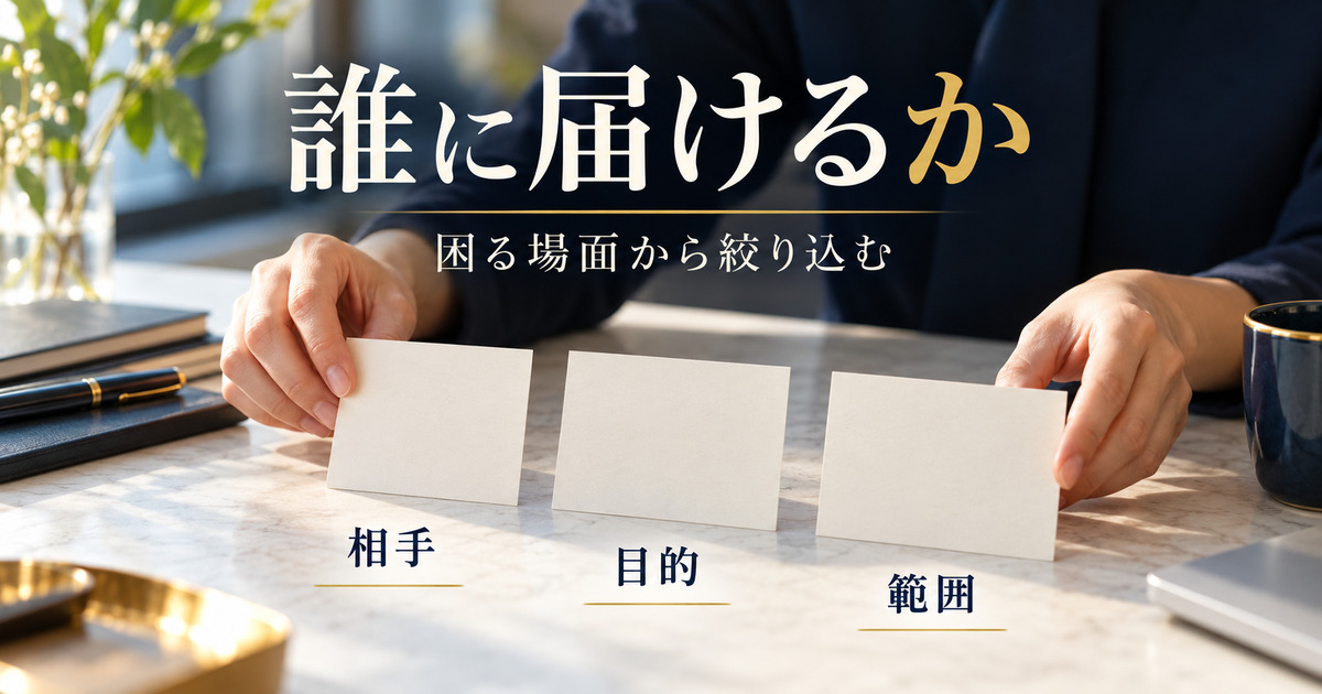 誰に届けるか。困る場面から絞り込む。相手・目的・範囲の判断ポイント。
