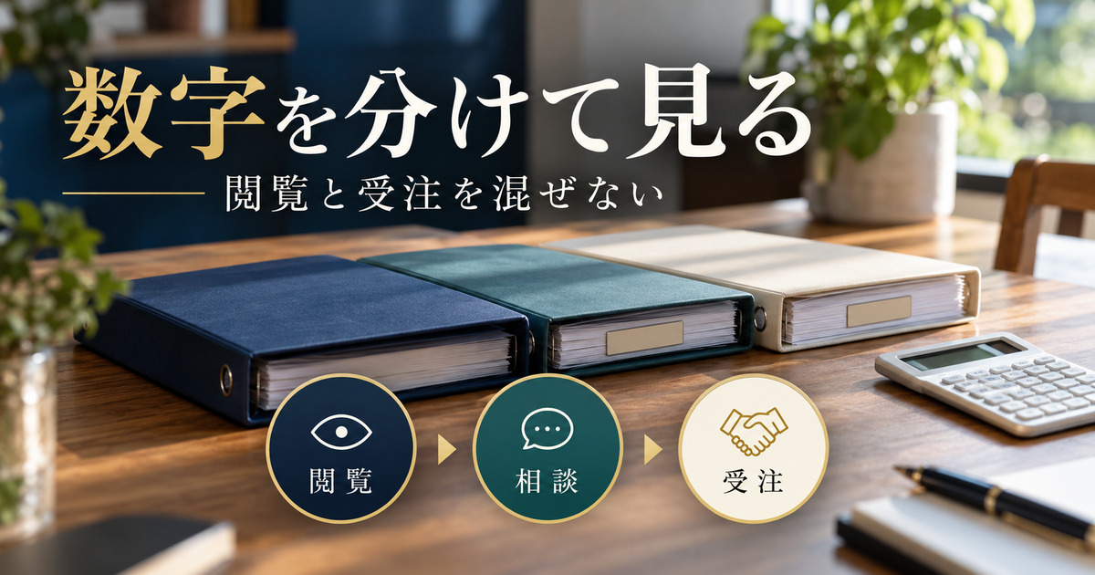 数字を分けて見る。閲覧と受注を混ぜない。閲覧・相談・受注の判断ポイント。