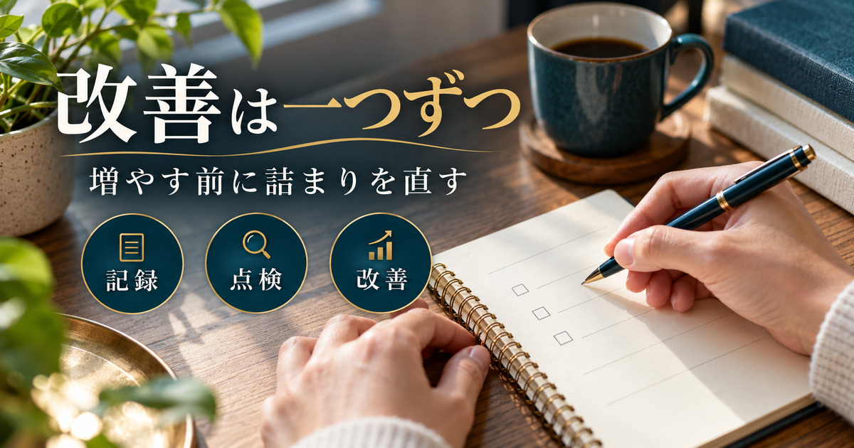 改善は一つずつ。増やす前に詰まりを直す。記録・点検・改善の判断ポイント。