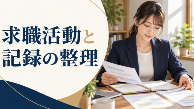 成人が机で求人資料と記録ノートを整理する