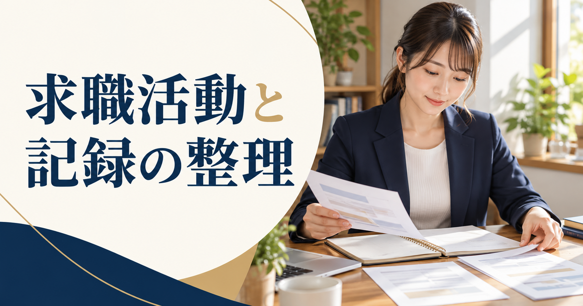 成人が机で求人資料と記録ノートを整理する