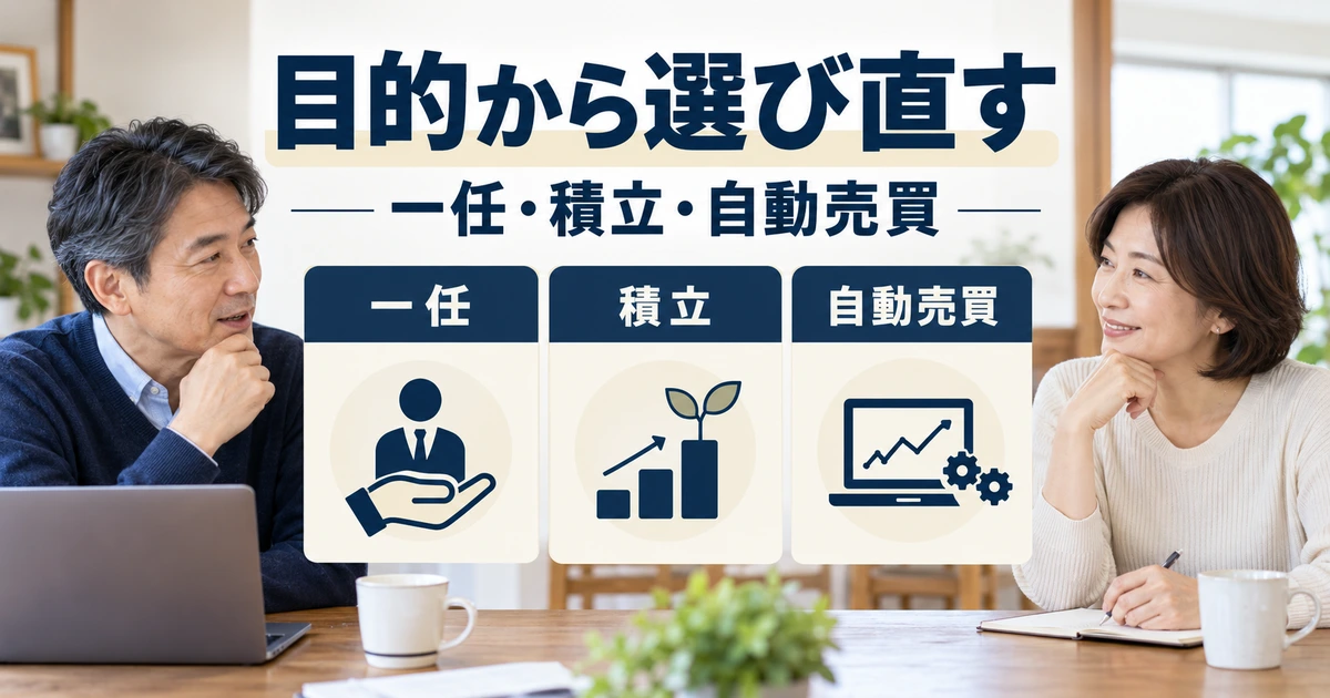 一任・積立・自動売買を目的から比較する図