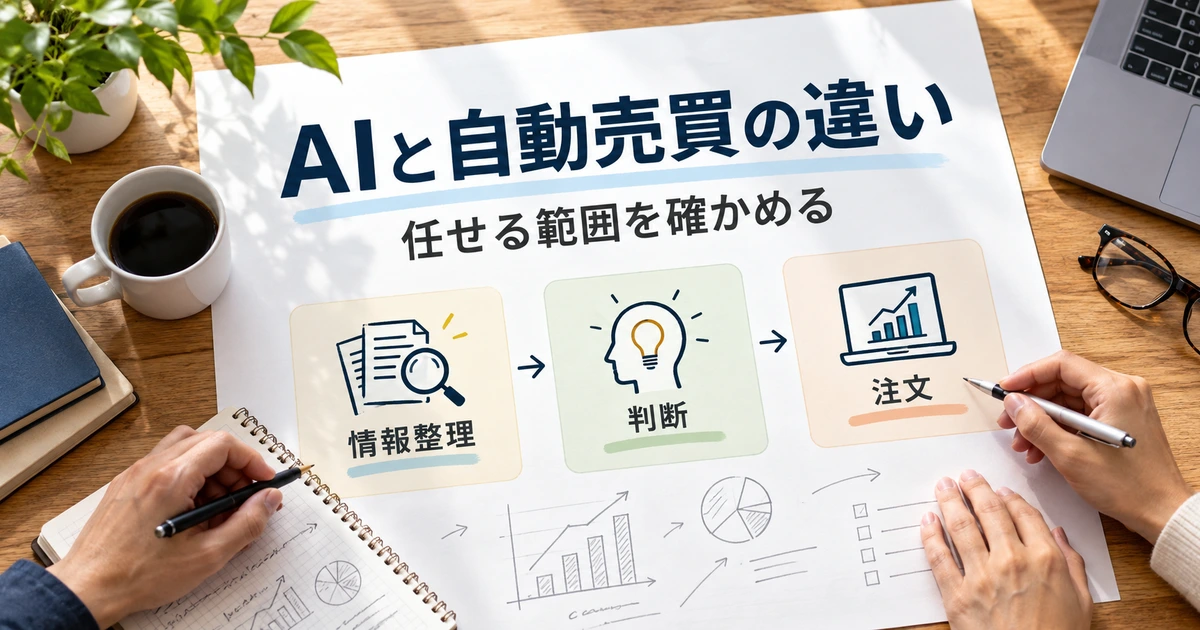 情報整理・判断・注文を分けて自動化の範囲を考える図