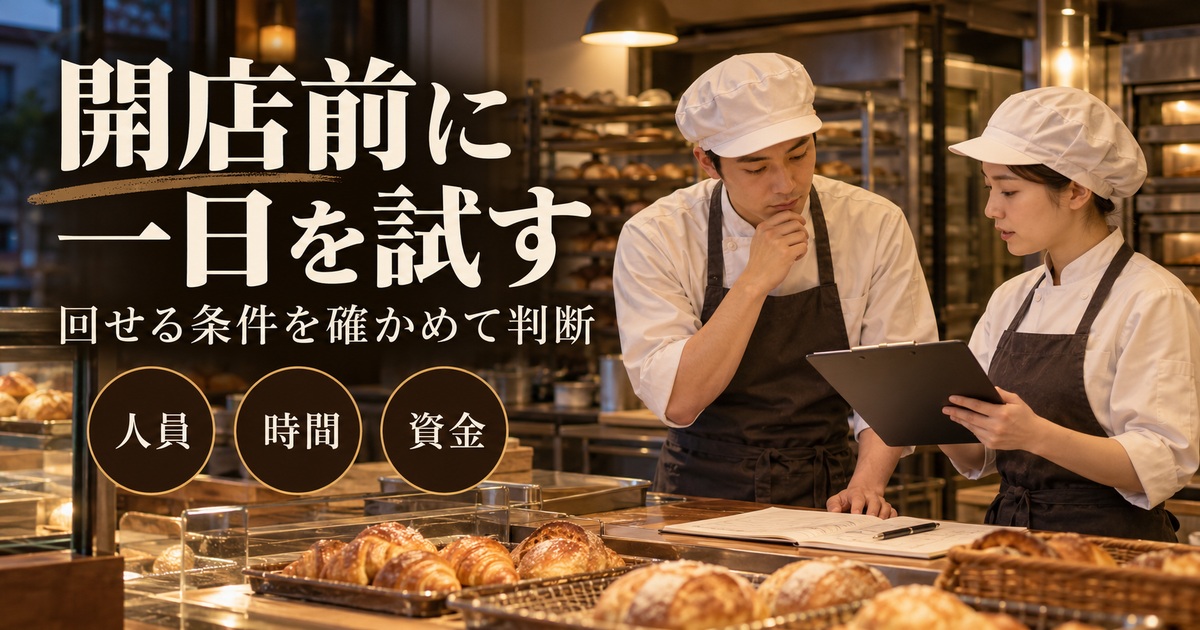 人員・時間・資金を確認し、開店前に一日を試す。