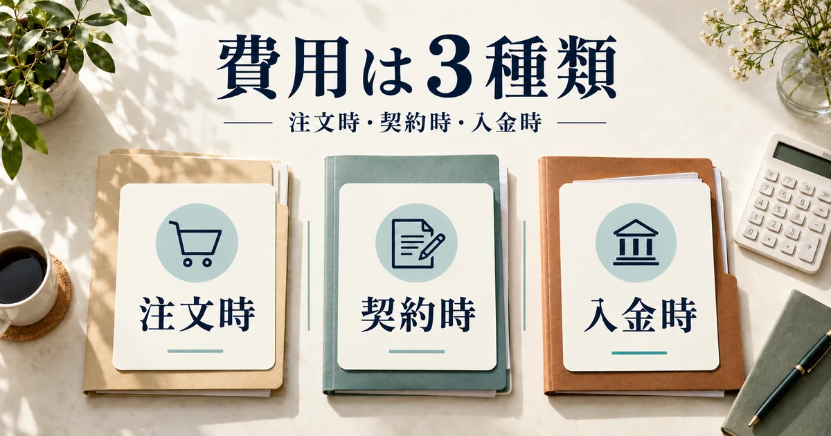 BASEの費用を注文時・契約時・入金時の三つに分けた整理図