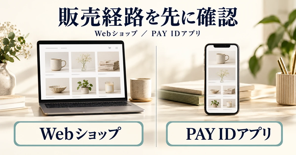 WebショップとPAY IDアプリの販売経路を分けて手数料を確認する図