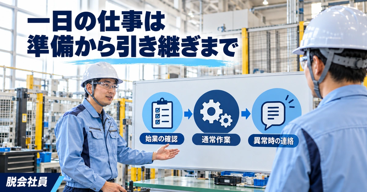 始業準備から引き継ぎまでを段階に分ける生成イメージ