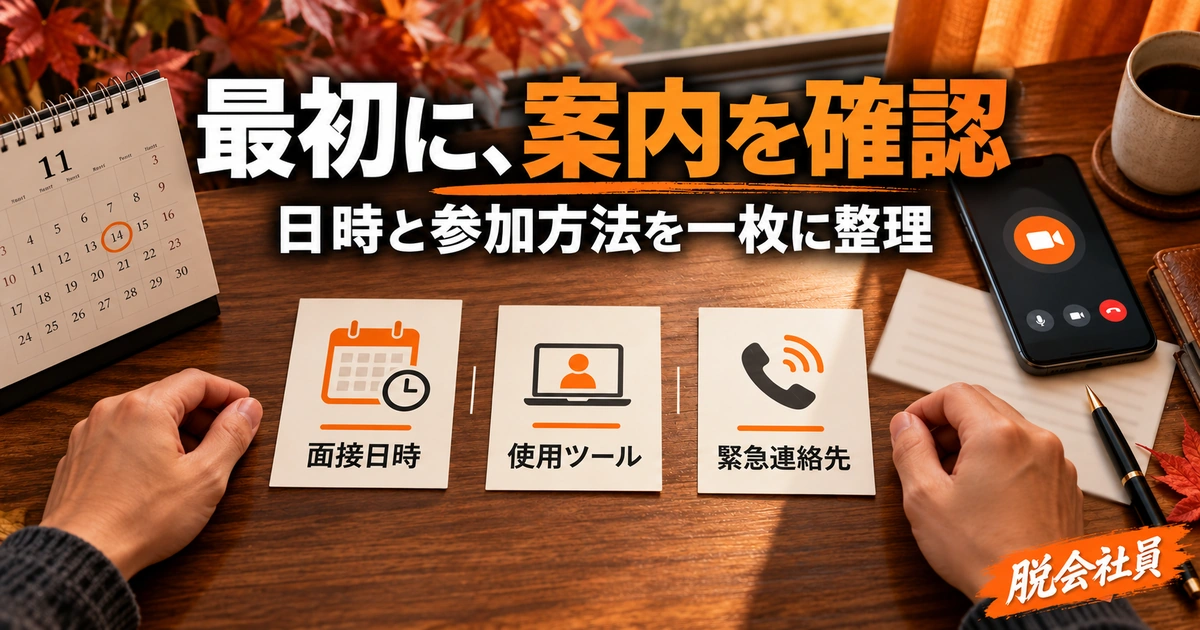 オンライン面接の面接日時・使用ツール・緊急連絡先を確認する生成イメージ