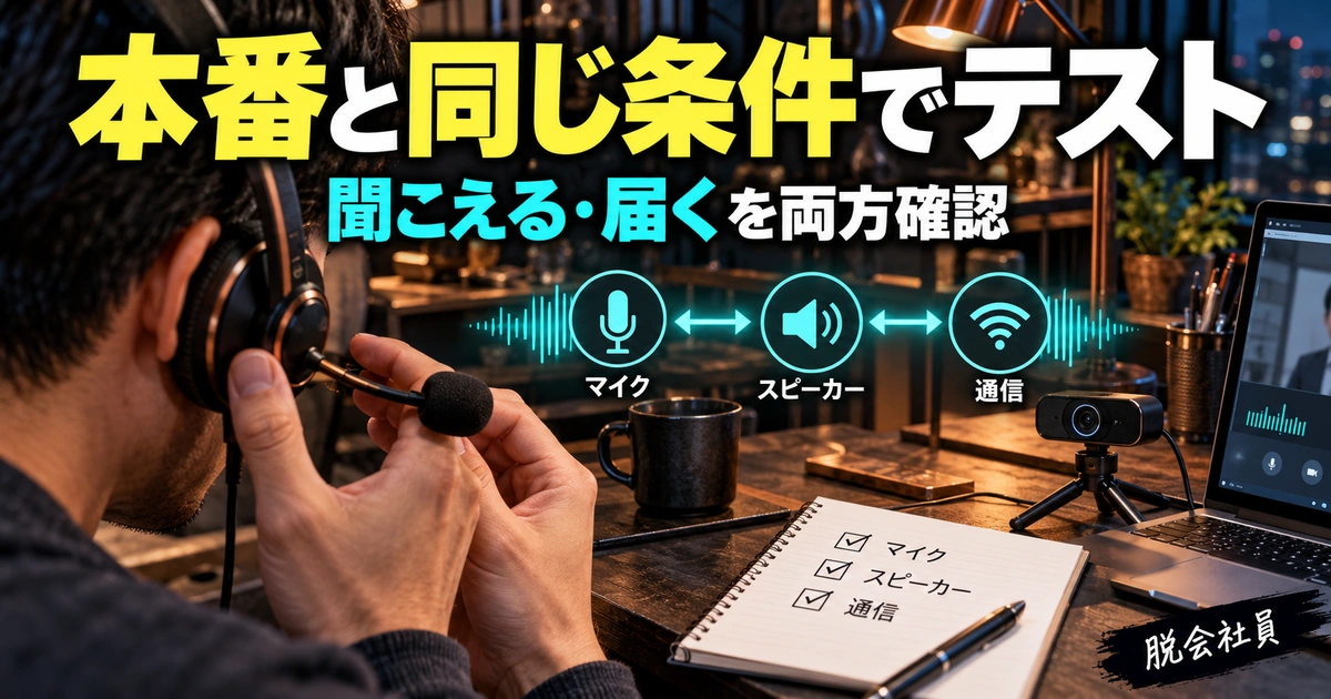 オンライン面接のマイク・スピーカー・通信を確認する生成イメージ