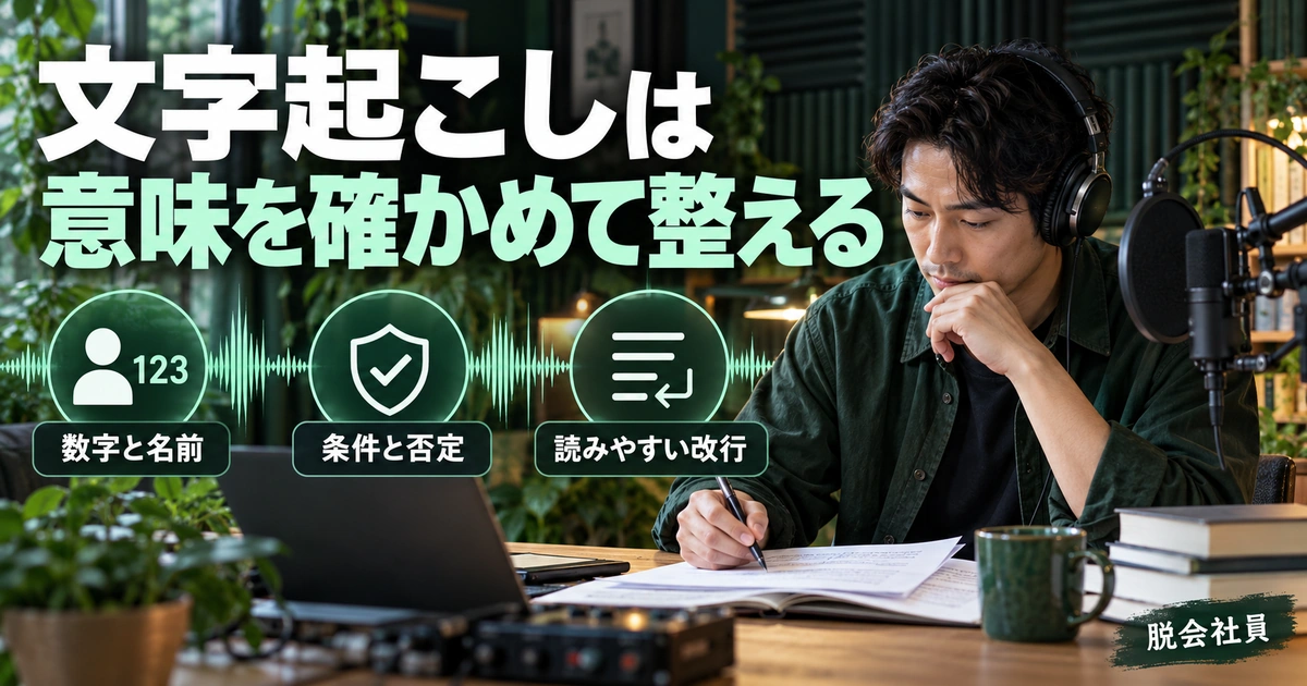 原文確認・省略・改行・表記統一の流れを示す生成イメージ