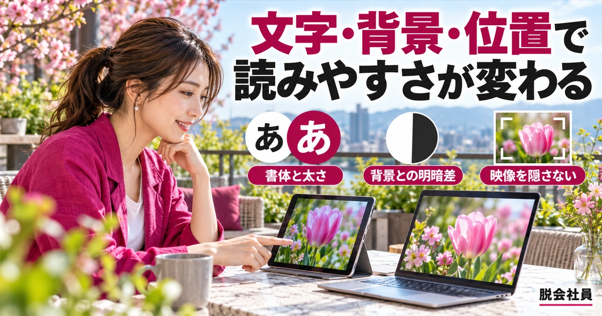 フォント・背景との明暗差・配置を比較する生成イメージ