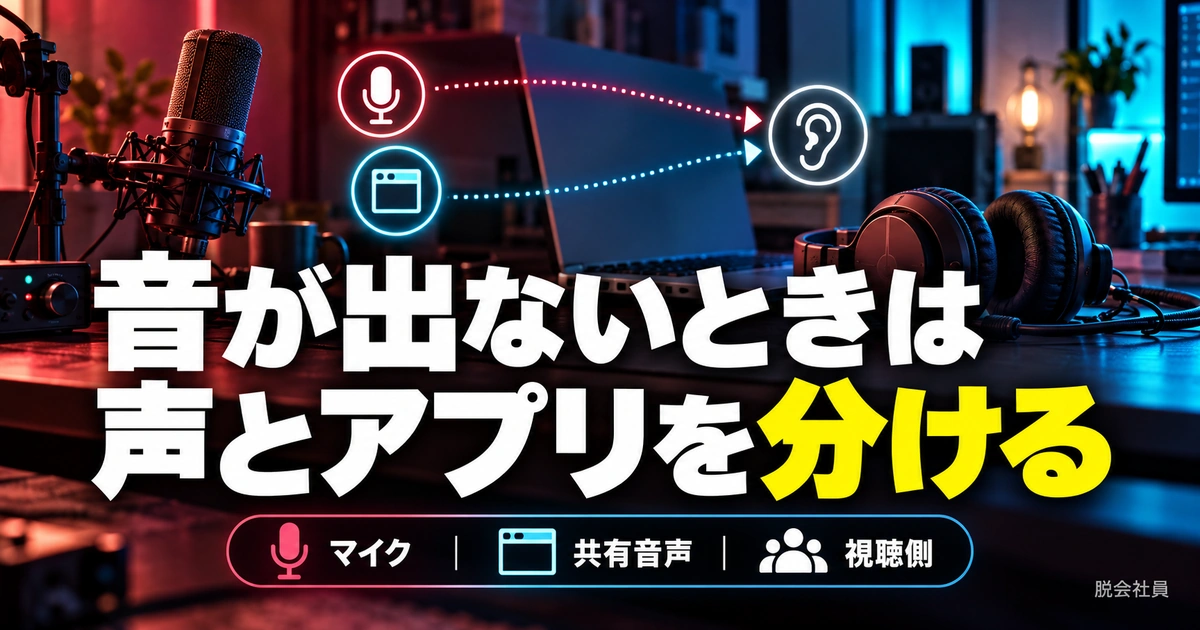 音が出ないときは。声とアプリを分けるを説明する生成イメージ