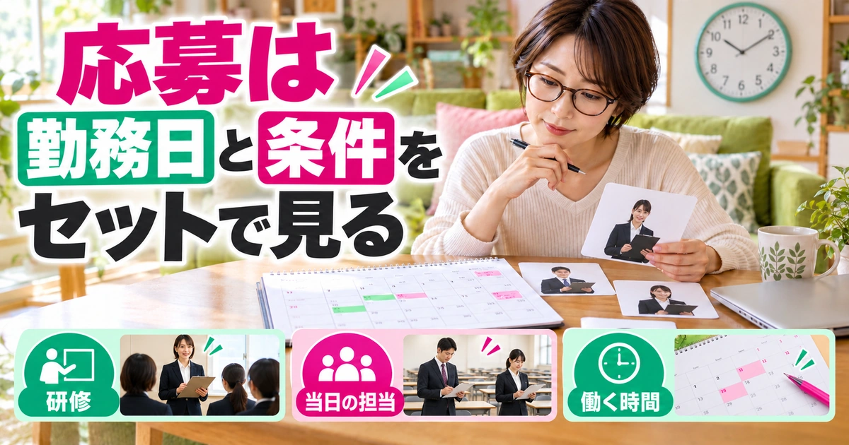応募は:勤務日と条件をセットで見るを写真と図解で説明する生成イメージ